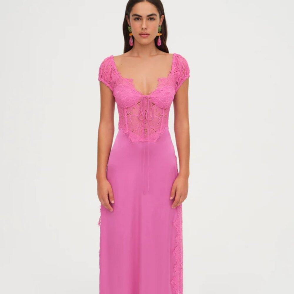 FOR LOVE & LEMONS Casey Maxi Dress in Pink NWT